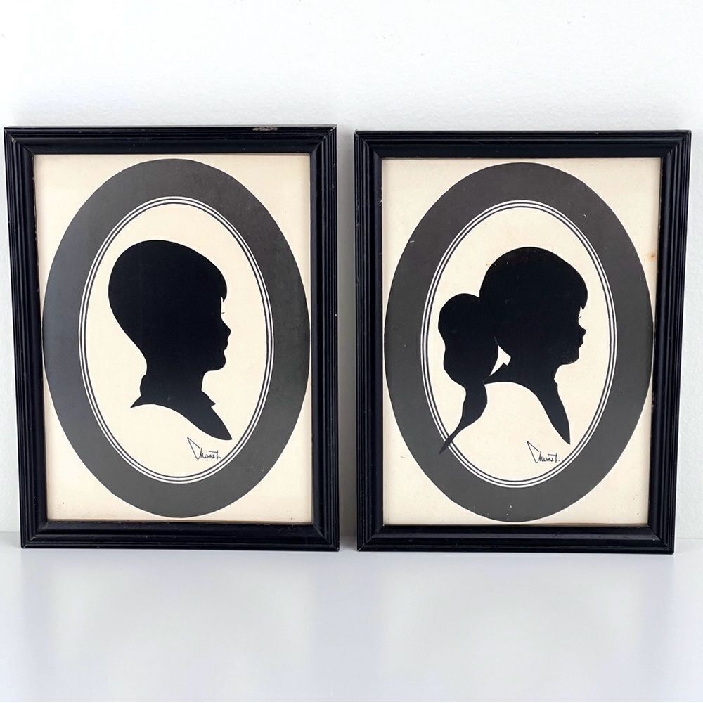 Vintage Silhouette Cut Outs FramesArt Boy And Girl Portraits